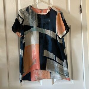 Wilfred abstract silk blouse top tee pink blue